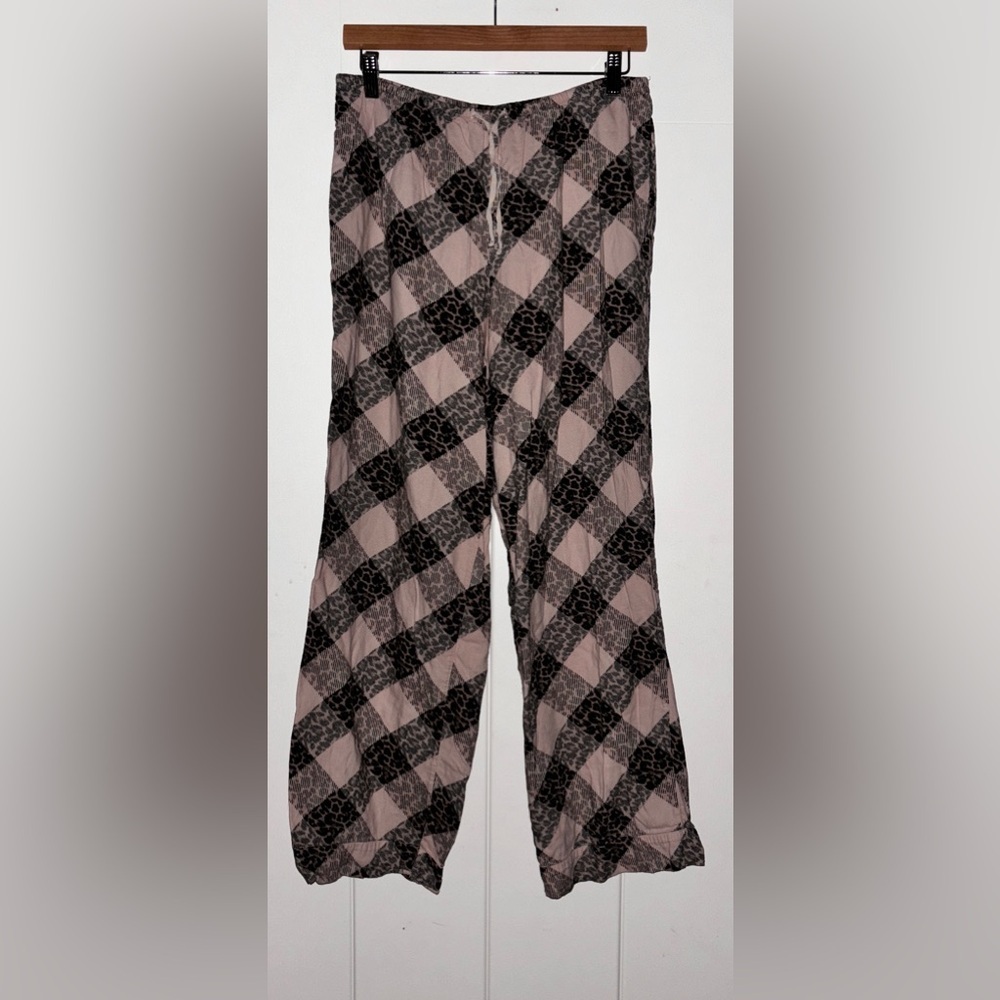 Victoria's Secret Women S Black Pink Plaid Animal Flannel 2pcs Pajama Lounge - Picture 2 of 14